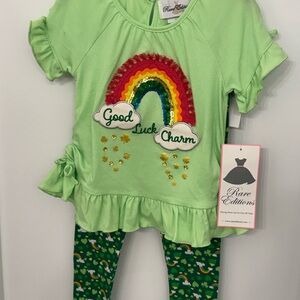 Rare Editions Girls St. Patrick’s Day Outfit Rainbow Clover Set Size 3T NWT